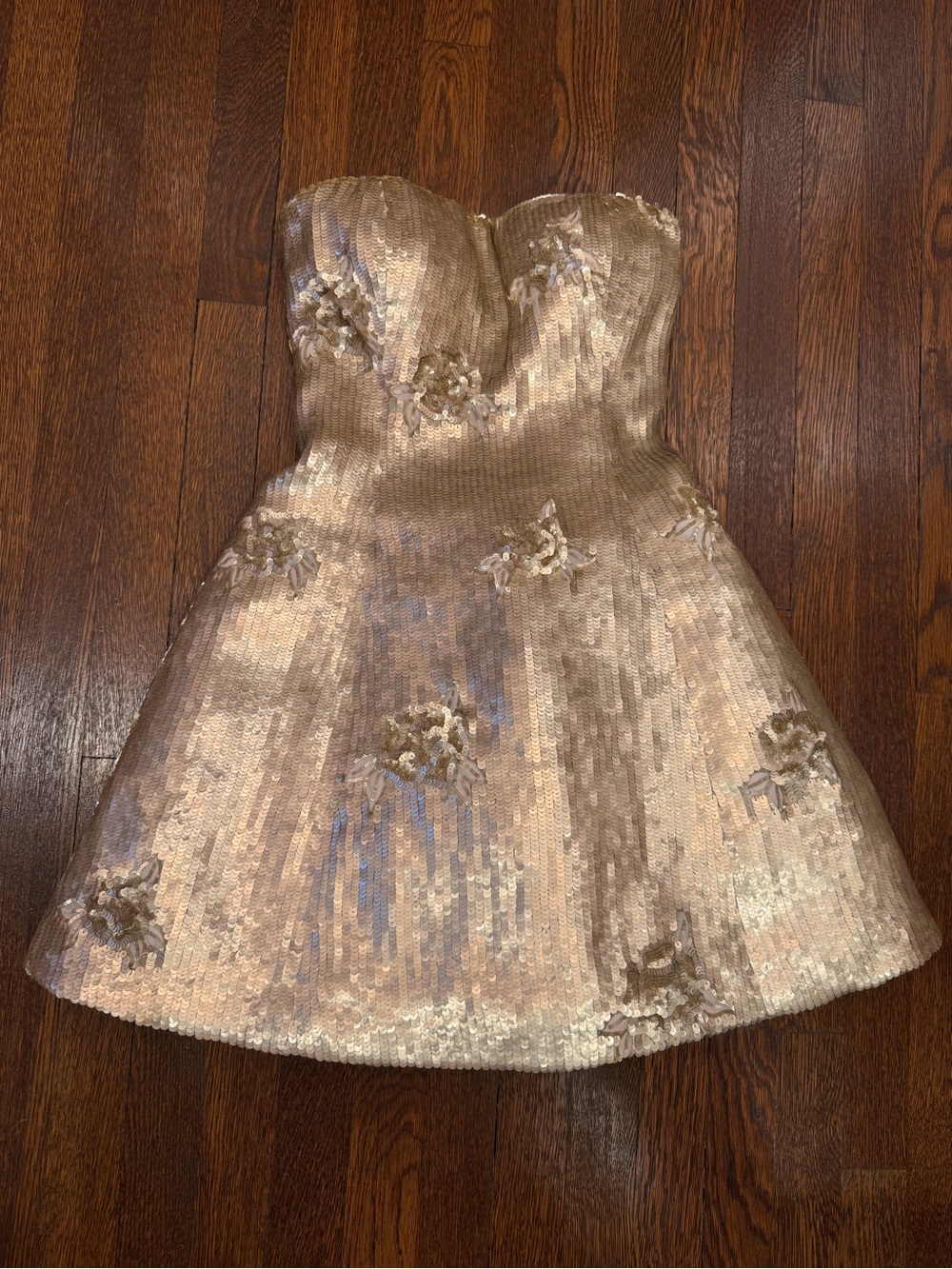 Oscar De La Renta Gold Sequin Floral Embellished Mini Dress